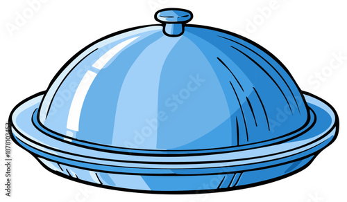 Light Blue Serving Platter with Dome Lid Cartoon Illustration Still Life