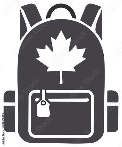 Canadian Backpack Icon with Maple Leaf Symbol for Travel and Education