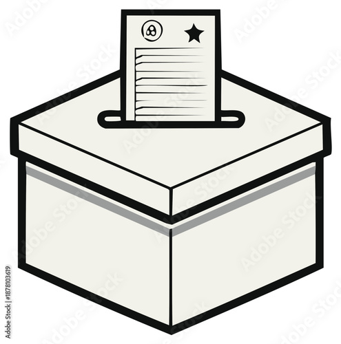 Illustrated ballot box with ballot. Voting and election concept.