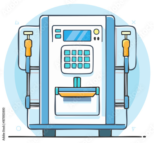 Modern blue gas pump or electric vehicle charging station cartoon illustration