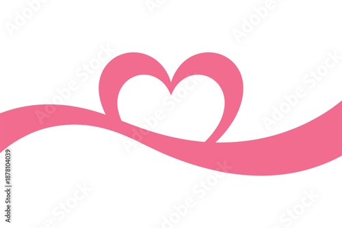 A pink heart symbol with a ribbon on a white background