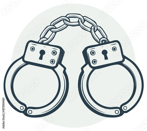 Illustration of Handcuffs, Chain and Locks in a Retro Style with a Round Background