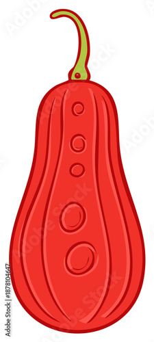 Vibrant Red Tropical Fruit Illustration with Green Stem and Stylized Bell Shape Vector Artwork