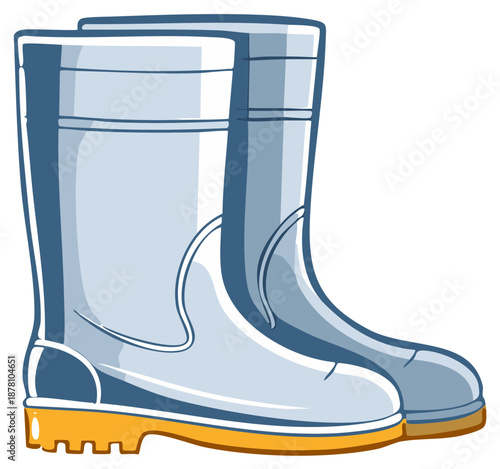 Cartoon Style Blue Rubber Boots Illustration Footwear for Gardening Farming and Wet Weather Conditions