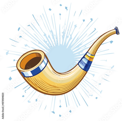 Traditional Shofar ram's horn with sound burst for Jewish New Year holiday Rosh Hashanah celebration vector