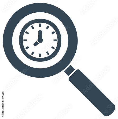 Magnifying glass over clock face symbolizing time search and analysis