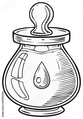 Hand Drawn Baby Bottle Sketch With Liquid Inside Vector Illustration
