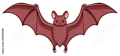 Cute cartoon bat spreading wings for flight with a friendly expression