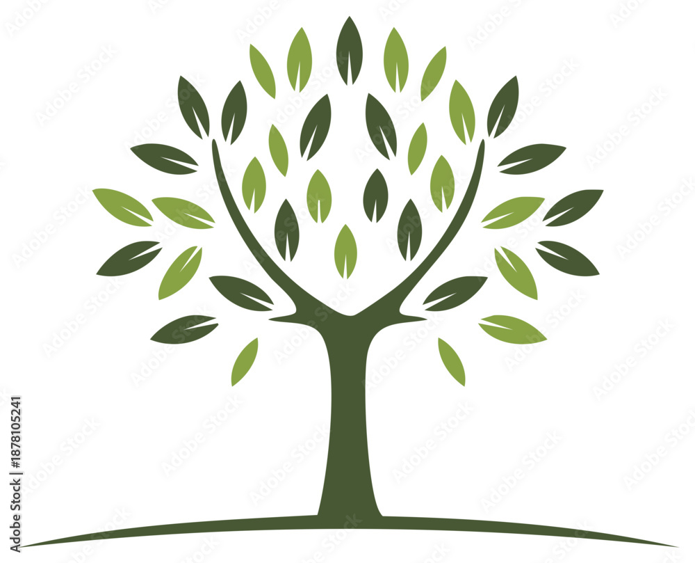 Fototapeta premium Simplified illustration of a tree with green leaves for environmental or nature-themed designs