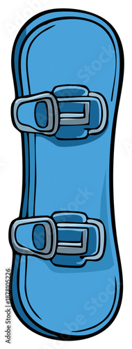 Blue snowboard illustration with bindings for winter sports and snow activities.