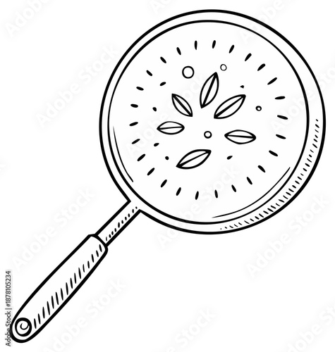 Sketch illustration of herbs simmering in a pan with a handle, offering a simplistic style