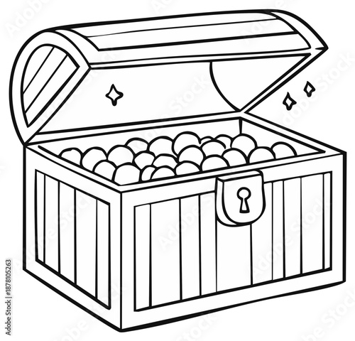 Open Treasure Chest Filled with Round Objects Sparkling Jewels and Shine
