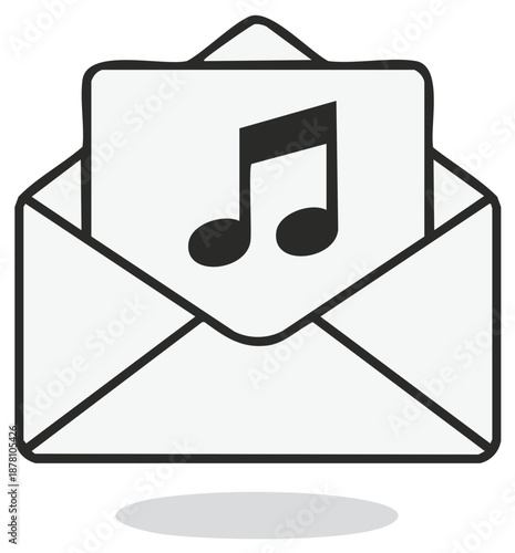 Musical note emerging from an open envelope representing an audio message or music delivery