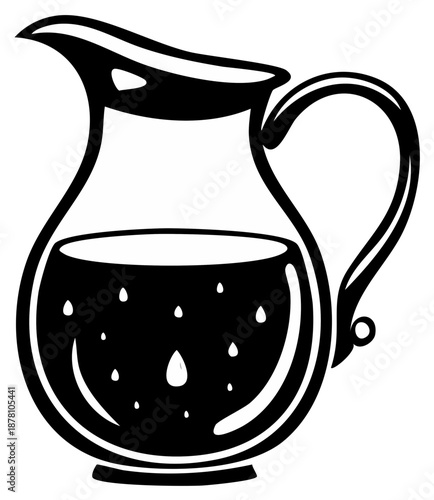 Black and white illustration of a glass pitcher filled with liquid