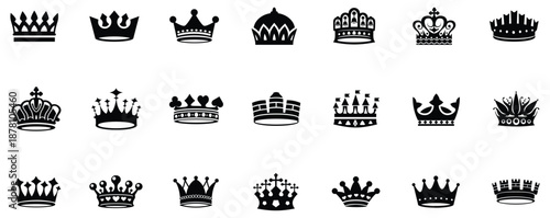 Crown set icon . Vector illustration. Set of black crown icons. Black crown symbol collection. 