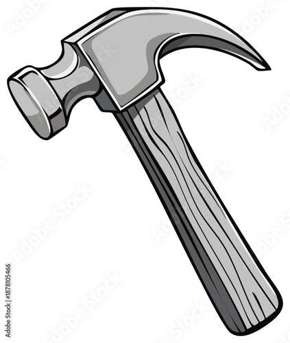 Claw Hammer with Wooden Handle and Metal Head Illustrative Drawing