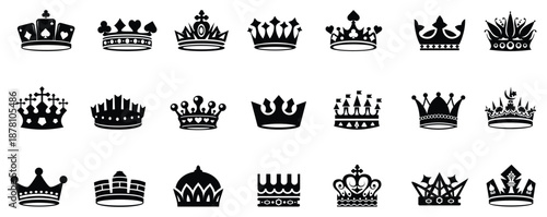 Crown icon set. Silhouette crown collection. Black crown icon symbol. Illustration vector simple crown icon collection. 