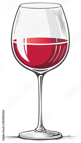 Single red wine glass with liquid and shadow illustration
