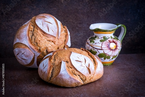 Background with two breads from wheat flour	