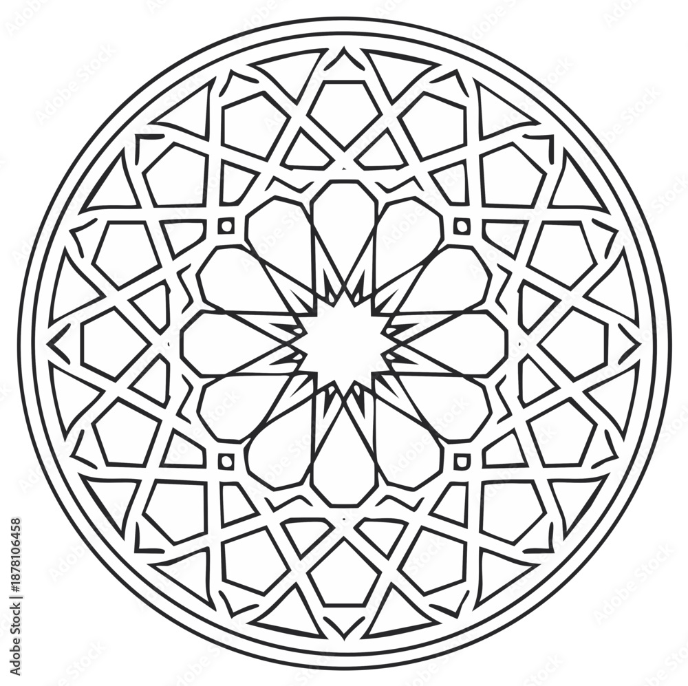 Fototapeta premium Intricate Islamic geometric pattern circular design intricate linework
