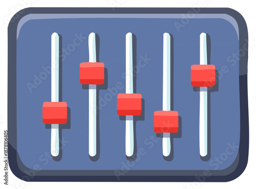 Audio mixer sliders with red knobs and blue control panel simple flat design
