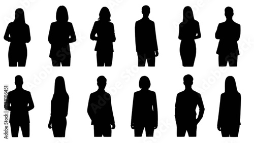 Professional business people silhouettes standing in various poses on a white background