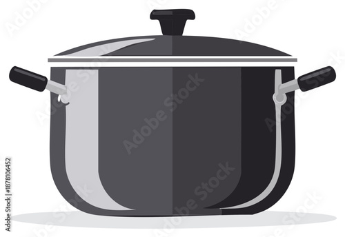 Cookware Pot Illustration Covered Dark Grey Cook Pot with Handles and Lid Vector Illustration