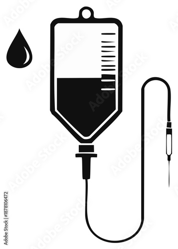 Medical intravenous drip bag illustration with a blood drop medical concept