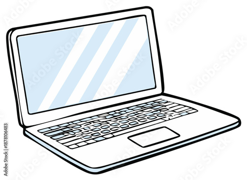 Open Laptop Cartoon Illustration with Keyboard, Screen and Touchpad for Technology or Design Work