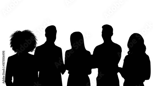 Diverse group of business professionals in silhouette standing together on a white background