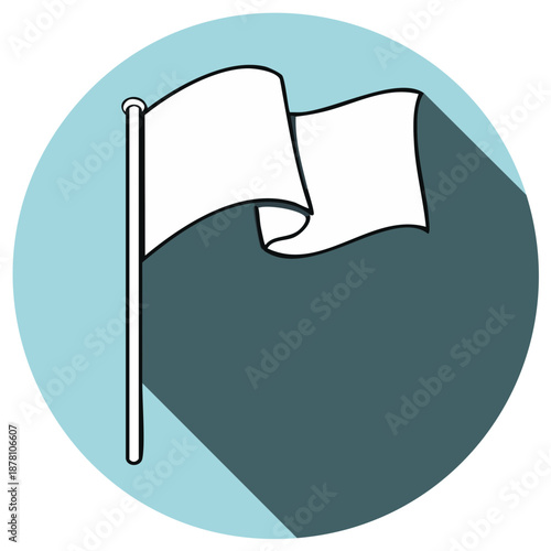 White flag waving on flagpole with long shadow in circle icon
