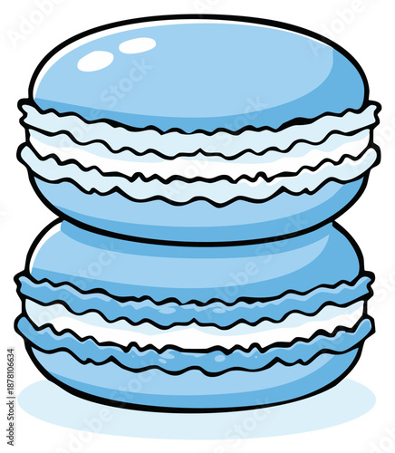 Stacked blue macarons with cream filling, delicious French dessert vector illustration