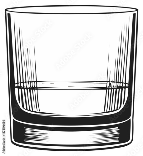 Vintage Rocks Glass with Whiskey Black and White Sketch Illustration