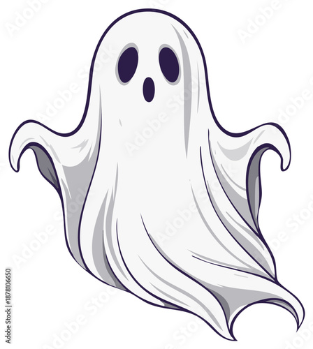 Cartoon Ghost Floating with Open Mouth for Halloween, an Isolated Vector Drawing in an Outline Style