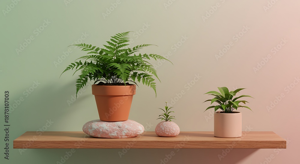 Fototapeta premium Indoor Plants on Wooden Shelf