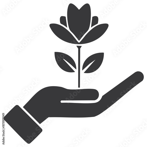 Hand Holding a Blooming Flower Offering Nurturing Care and Symbolizing Growth New Beginnings Hope and Protection