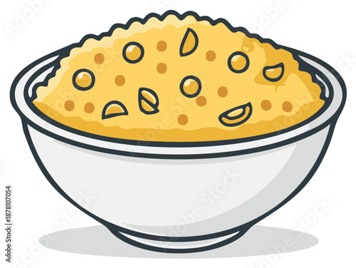 Bowl of Yellow Cereal with Fruit Slices and Round Pieces