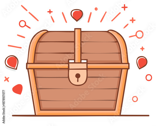 Wooden Treasure Chest with Lock and Emitting Sparkle Effects