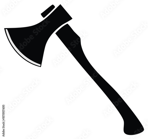 Axe with Long Handle in Silhouette, Vector Illustration for Woodcutting and Outdoor Activities