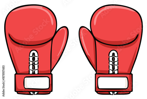 Pair of bright red boxing gloves, cartoon vector illustration for fight, sport, and competition concepts