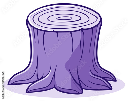 Cartoon style tree stump in purple with visible growth rings