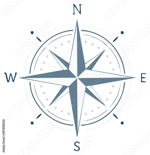 Stylized compass rose illustration showing cardinal directions for navigation and guidance