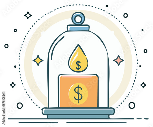Financial protection concept illustration featuring a cloche, money, savings, and investments for security and safety
