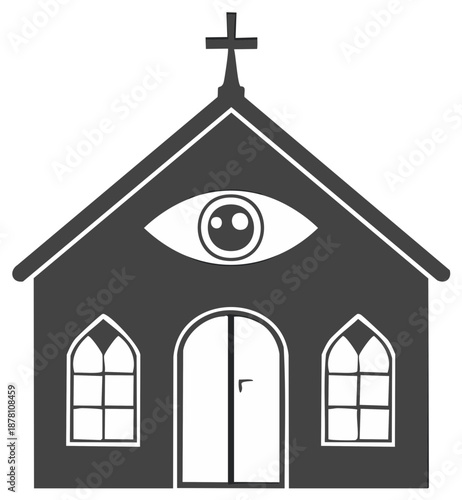 Stylized Church Building With All Seeing Eye Above the Entrance
