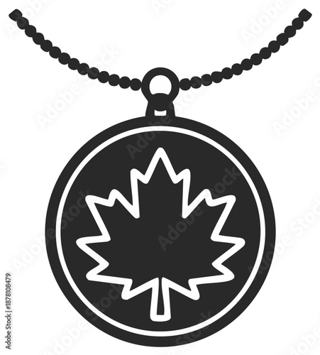 Canadian maple leaf symbol on a round medallion pendant necklace icon
