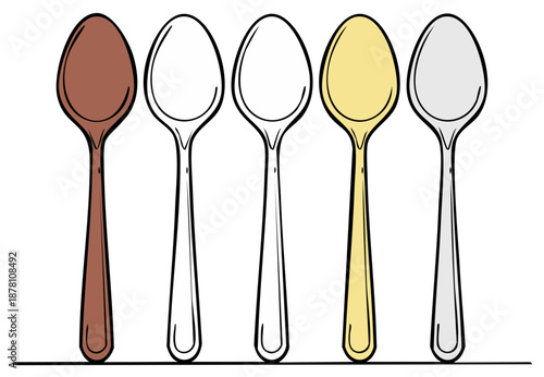 Line of Colorful Spoons Kitchen Cutlery Utensils Culinary Equipment Arrangement