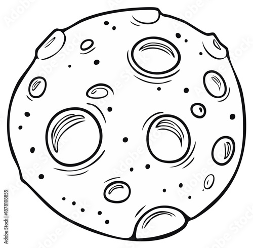 Cartoon Moon with Craters Black and White Line Art Illustration