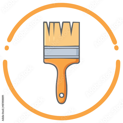 Orange handle paint brush illustration with orange circle outline and dots