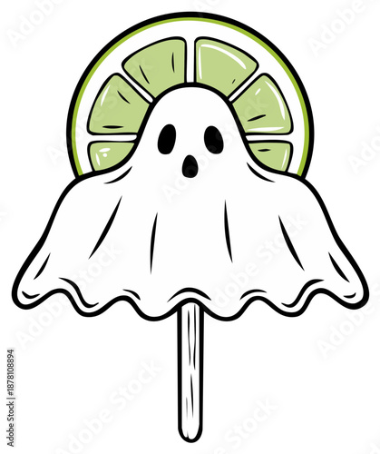 Spooky Lime Ghost Popsicle with Sliced Citrus Background Halloween Treat