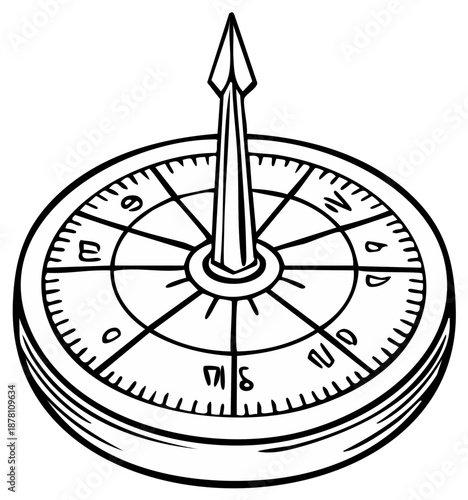 Vintage Compass Illustration with North, South, East, West Directions